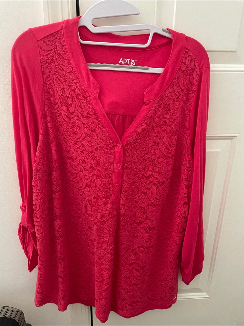 Apt. 9 Women's Hot Pink Lace Front Button-Up Blouse